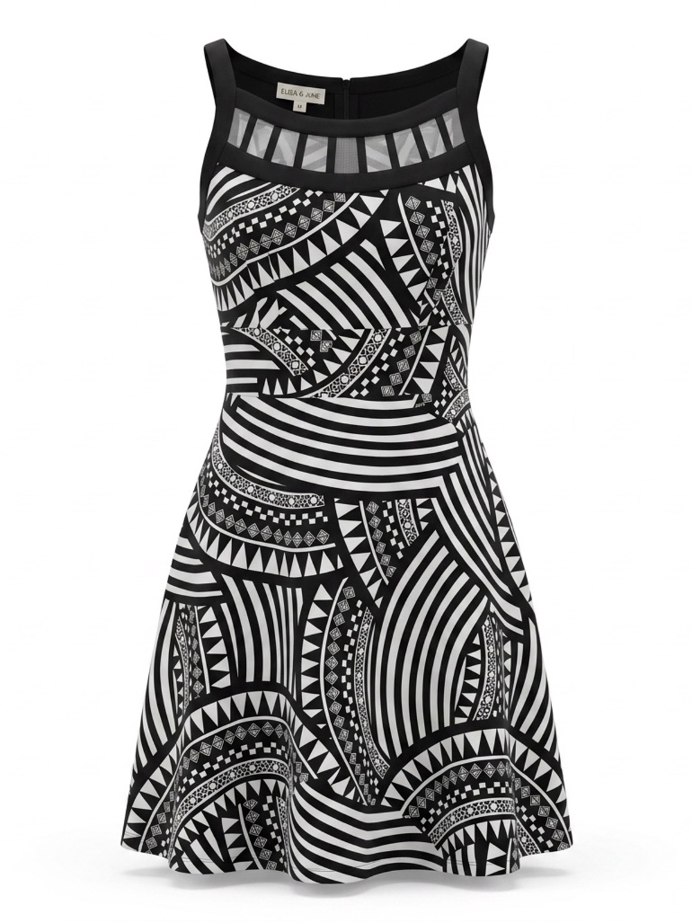 cloth & stone by anthropologie Black and White Geometric Fit & Flare Mini Dress